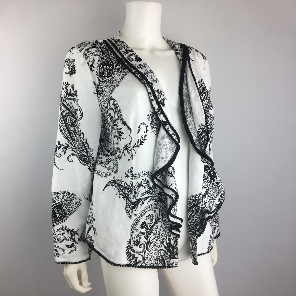 Chico's ruffle linen jacket in paisley 2 Petite